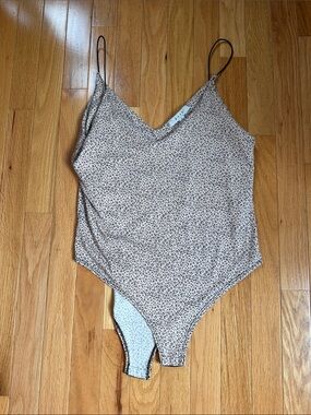 gaze Beige Leopard Print Spaghetti Strap Bodysuit